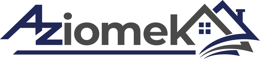 Logo mit Schriftzug A.Ziomek mit stilisiertem Dach und Fenster in Blau und Grau